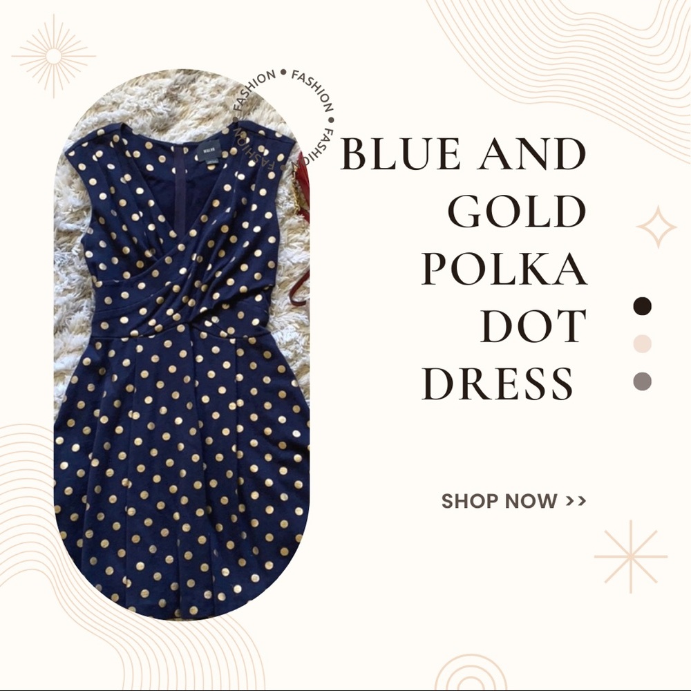 Blue and gold polka dot dress